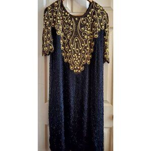 BLACK Silhouettes Wm24 Holiday Dress New Years Eve embellished Gold beads pearls